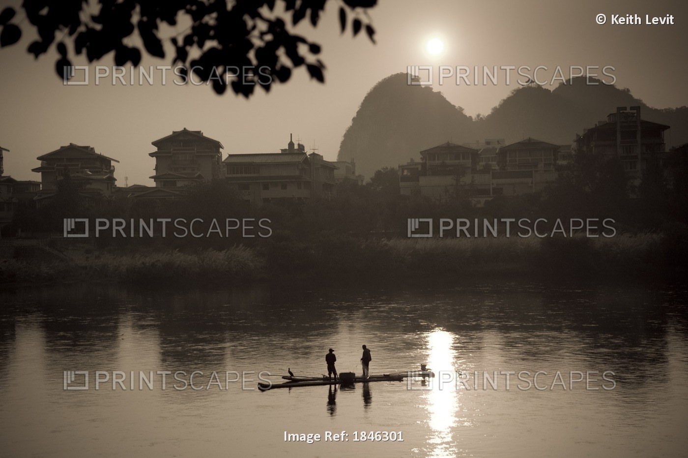 Men On A Raft Fishing; Guangxi Zhuang,China