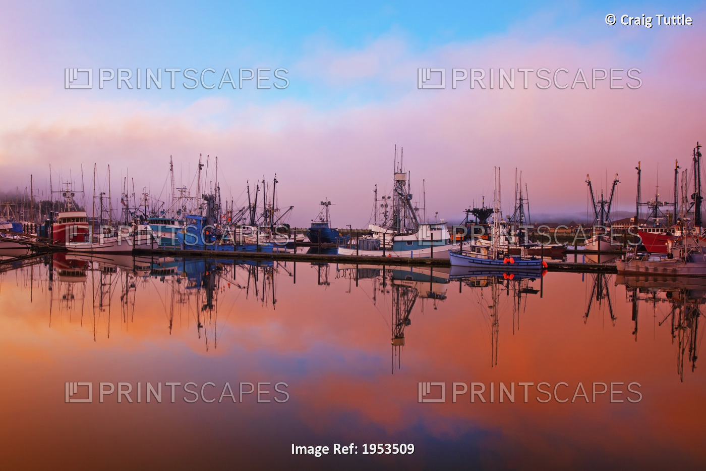 Sunrise Through The Morning Fog And Fishing Boats In Newport Harbor; Newport ...