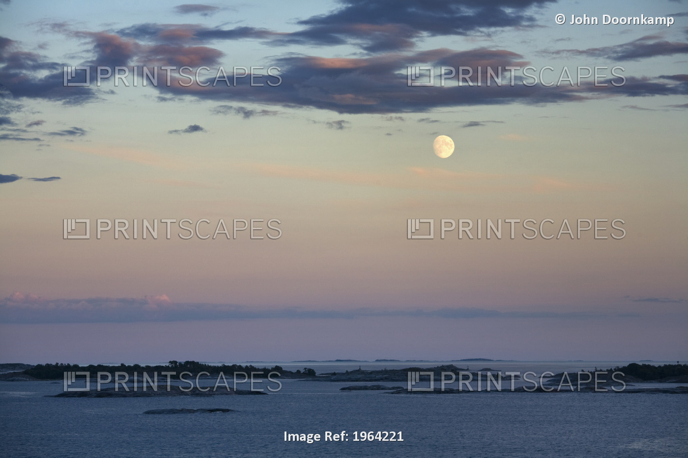 MOON OVER OFF-SHORE ISLANDS AT MOUTH OF STOCKHOLM ESTUARY SWEDEN 7