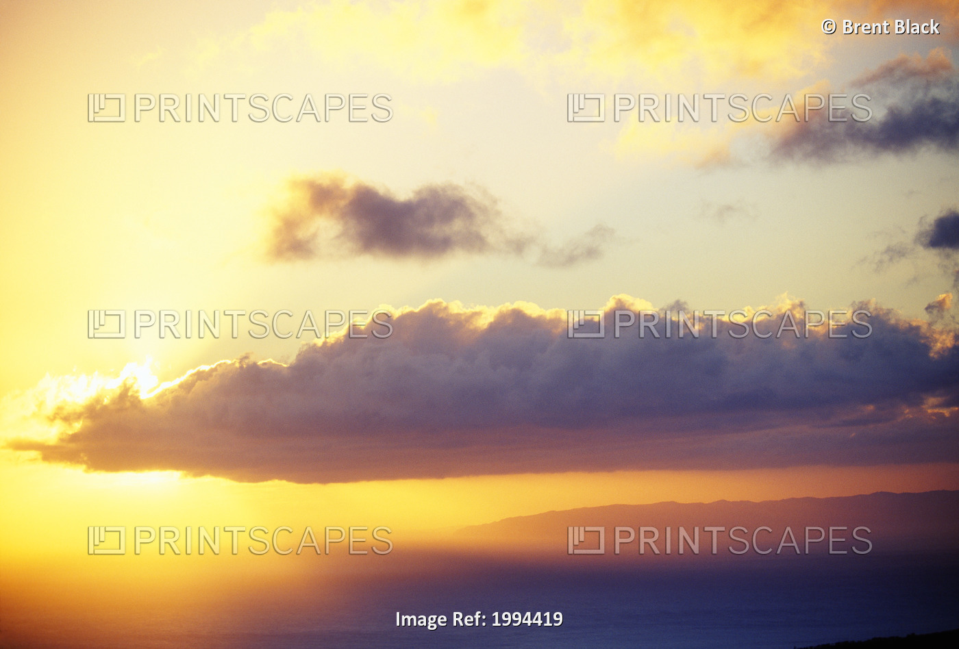 Hawaii, Sunset Over Niihau, From Kauai, Golden Sky