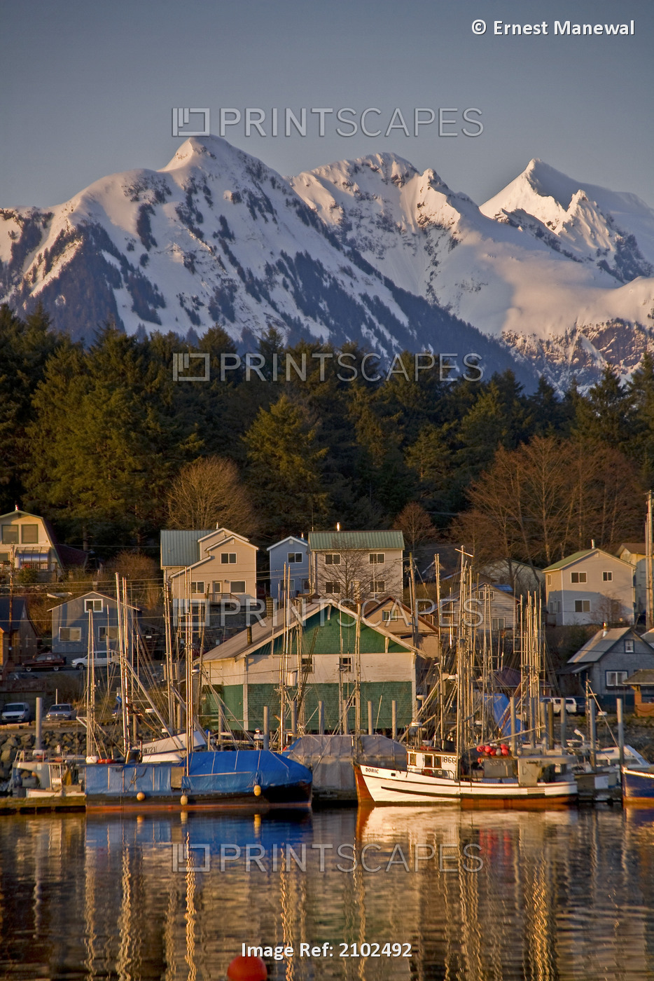 Downtown Sitka And And Small Boat Harbor With Arrowhead Peak In The Background, ...