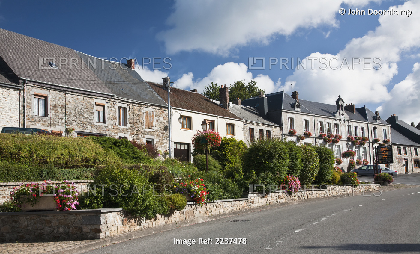 Houses Along A Street With Landscaped Areas; Hargnies, Ardennes, Belgium
