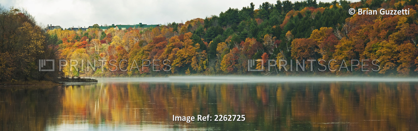 Autumn Coloured Trees Along The Shoreline Of A Lake; Maine United States Of ...