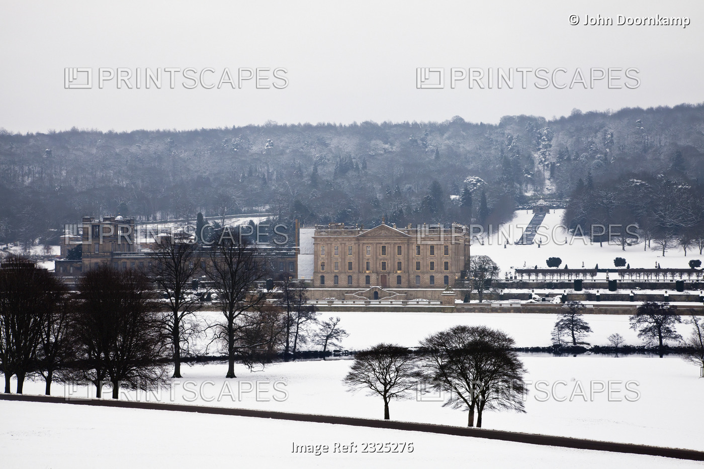Chatsworth House in the Peak District National Park in winter; Derbyshire, England