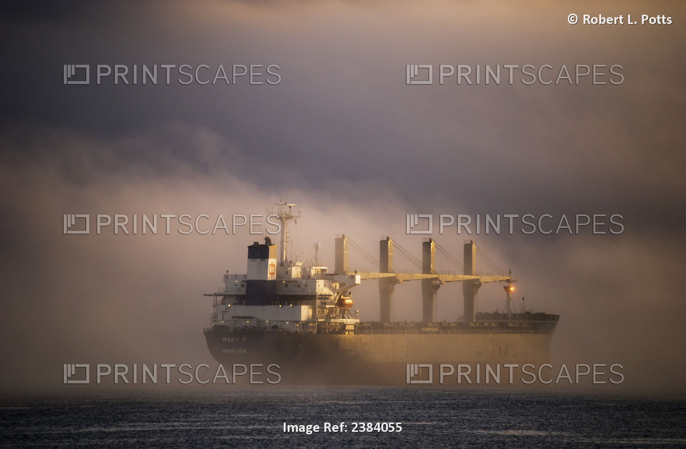 A Ship Anchors In The Fog On The Columbia River; Astoria, Oregon, United States ...