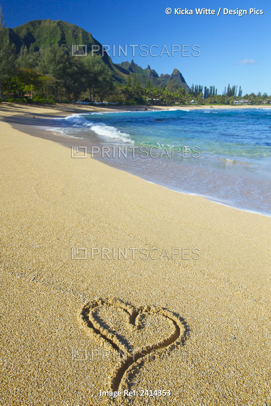 A Heart Shape Drawn In The Sand On Tunnels Beach; Kauai, Hawaii, United States ...