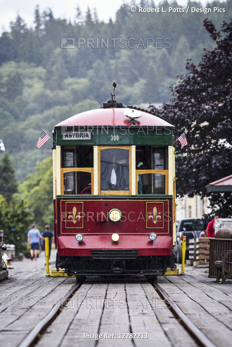 The Astoria Trolley Running Along The Riverfront; Astoria, Oregon, United ...