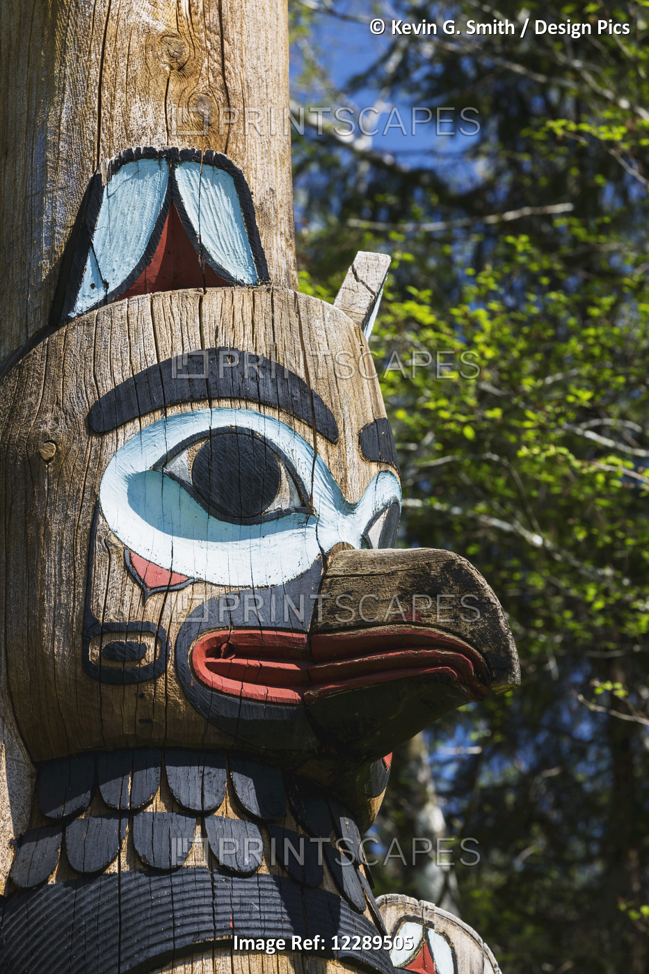 Detail Of A Raven Figure Carved Into A Totem Pole, Totem Bight State Historical ...