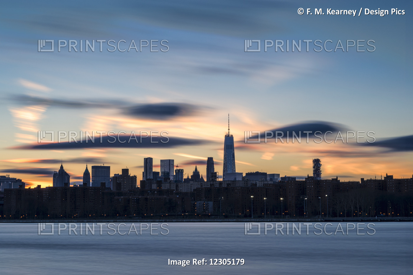 Sunset Over Lower Manhattan And World Trade Center; New York City, New York, ...