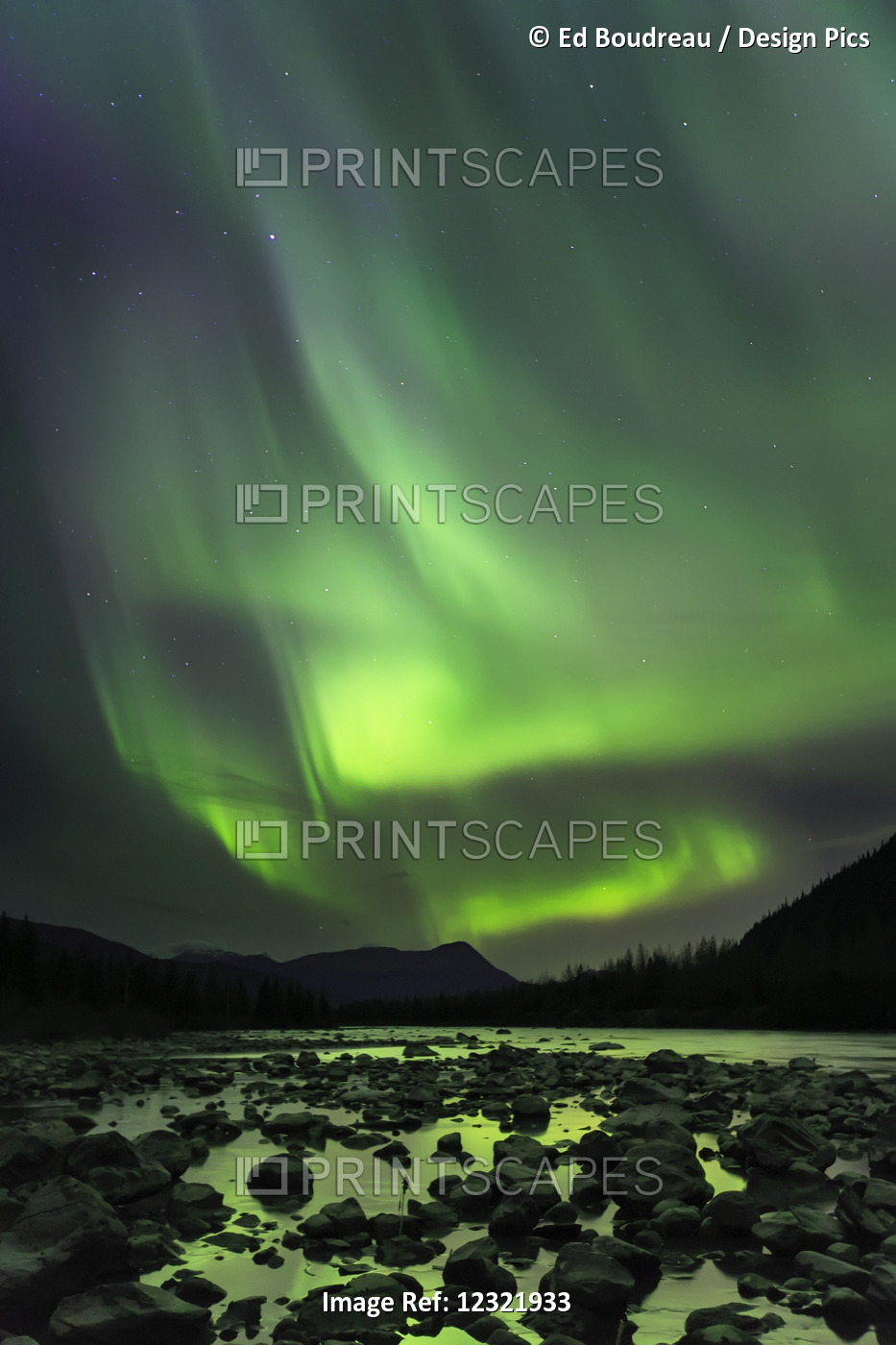 A Bright Aurora Engulfs The Northern Skies Over Portage River; Alaska, United ...