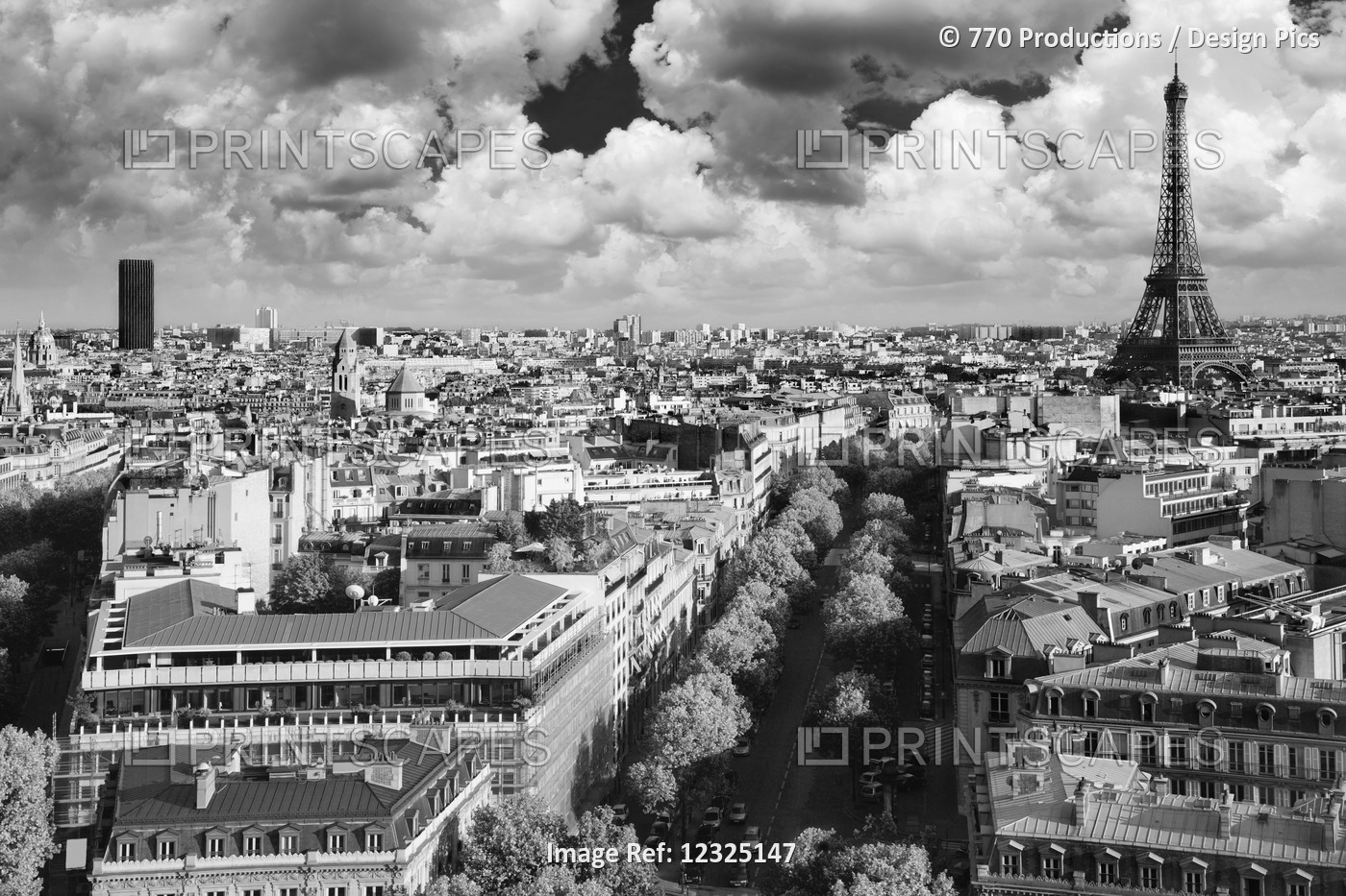Cityscape Of Paris Under A Cloudy Sky With The Eiffel Tower In The Skyline; ...