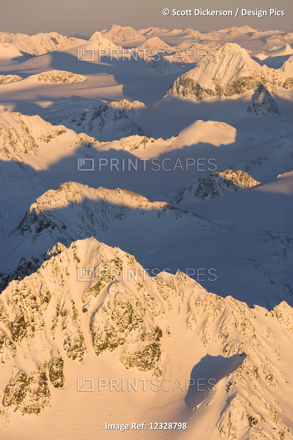 Peaks Of A Snow Covered Mountain Range Glowing Pink At Sunset, Kachemak Bay ...