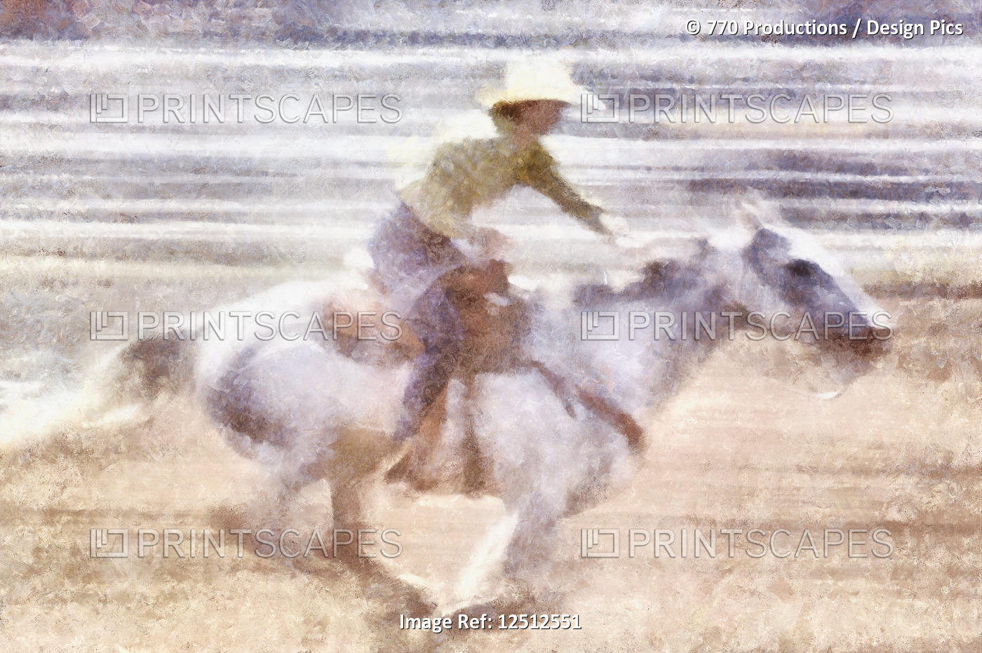 Cowgirl riding a horse in a field, digital painting