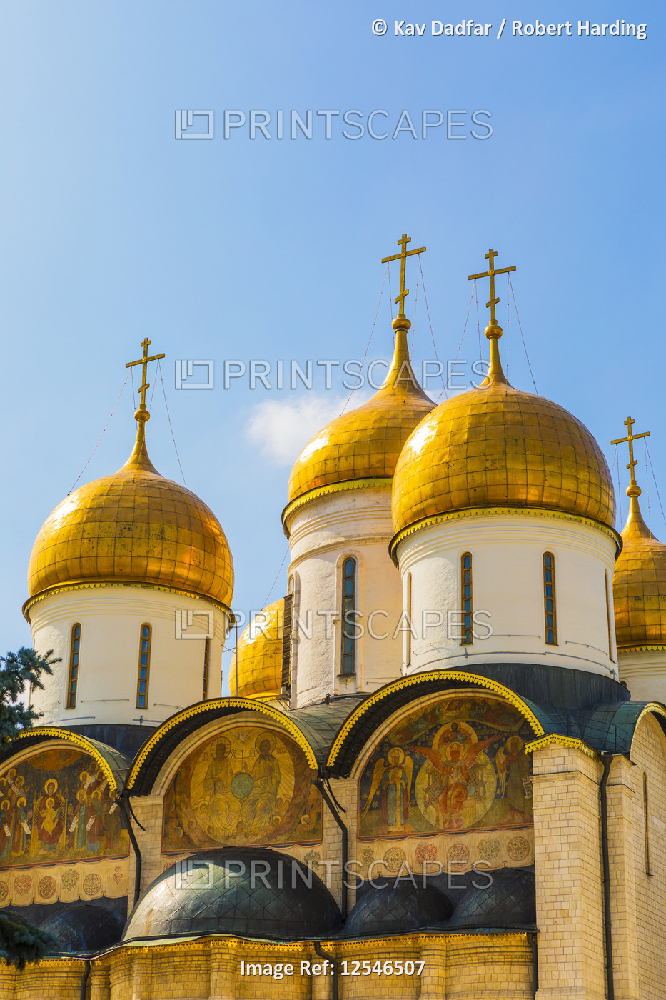 The domes of the The Cathedral of the Annunciation inside the Kremlin, Moscow, Europe