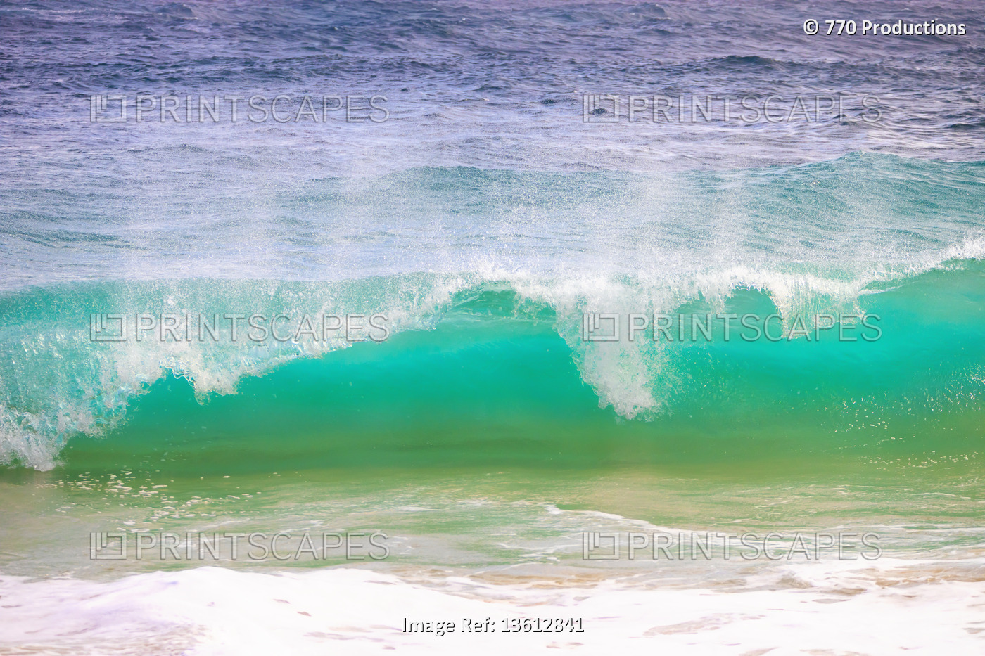 Splashing waves along the shore of sand, Banzai Pipeline; Oahu, Hawaii, United ...