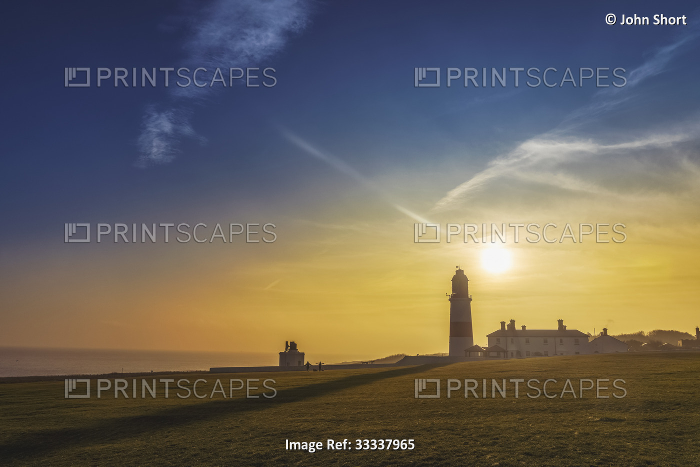 Souter Point Lighthouse on a hazy,sunny day in Marsden; South Shields, Tyne and ...
