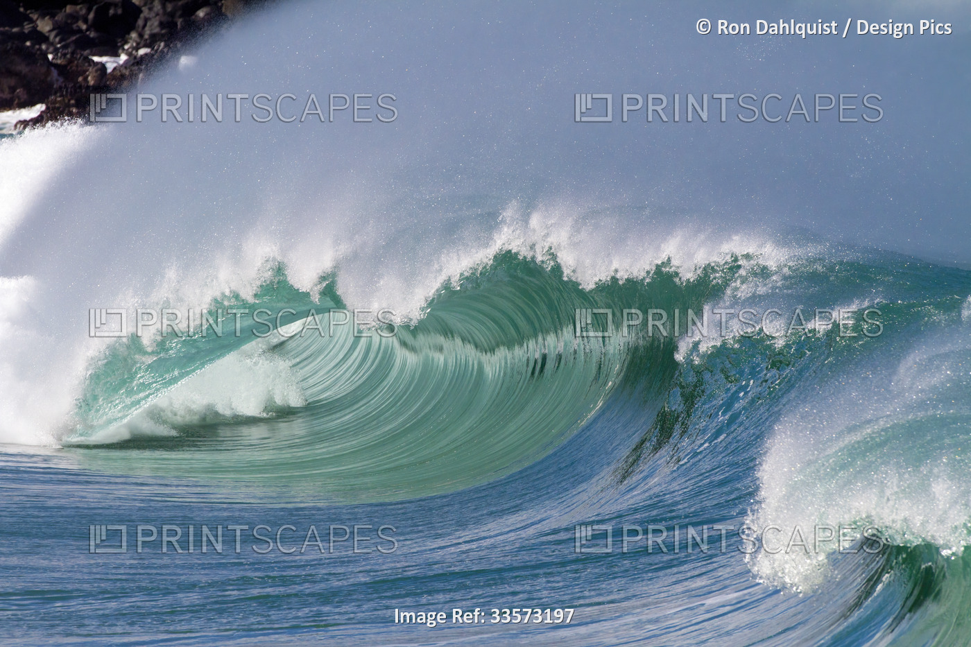 Close-up of wave breaking on the north shore of Oahu at Waimea; Waimea, Oahu, ...