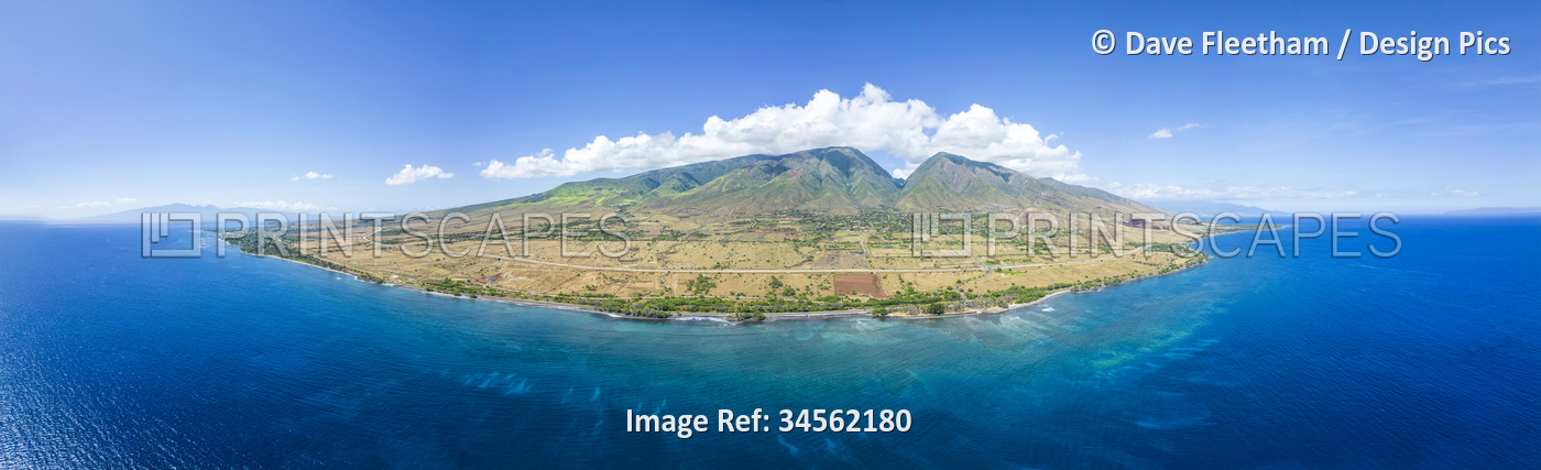 Aerial view of the West Maui Mountains looking into Launiupoko and the valley ...