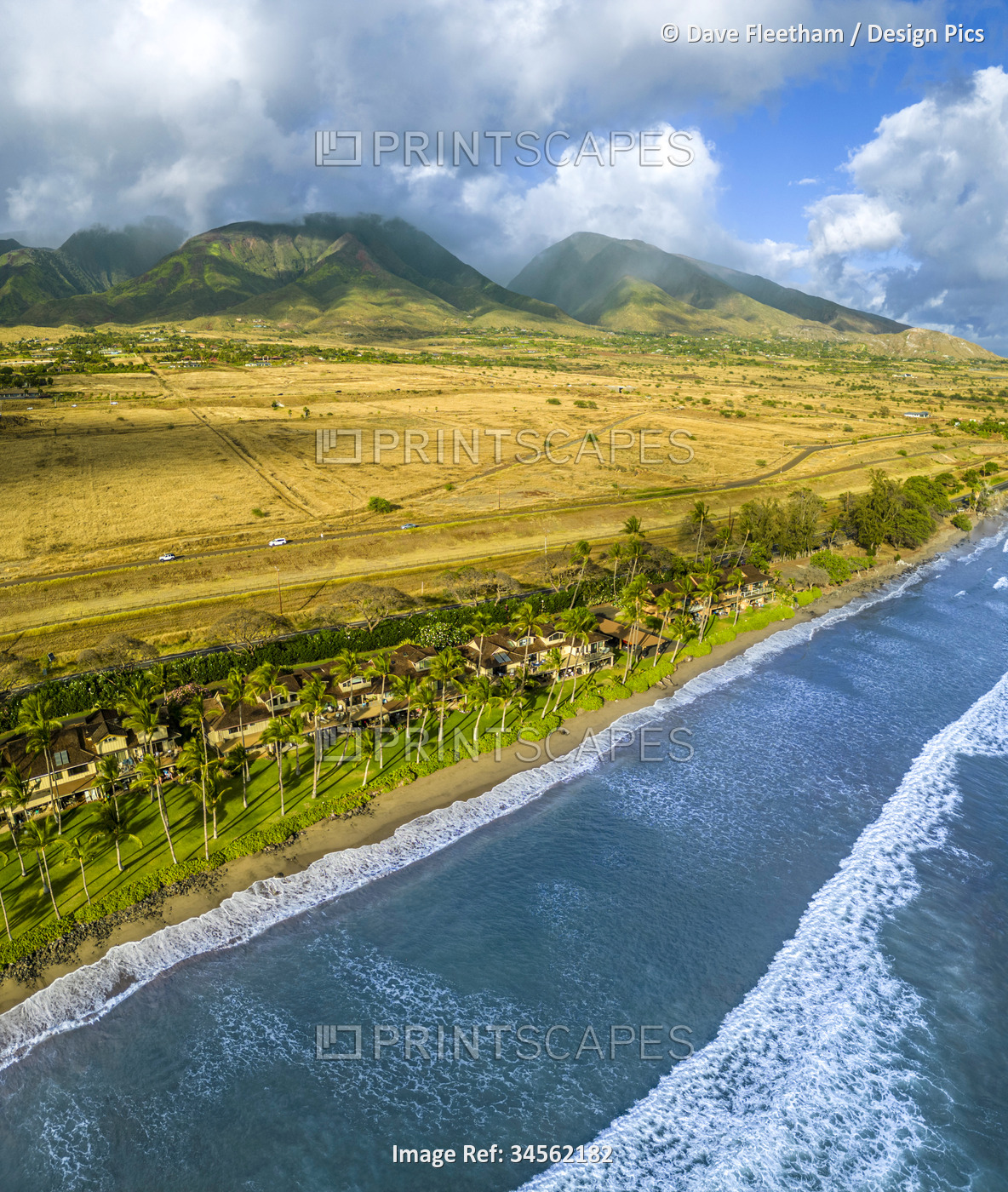 Aerial view of the West Maui Mountains from above the Puamana condos just south ...