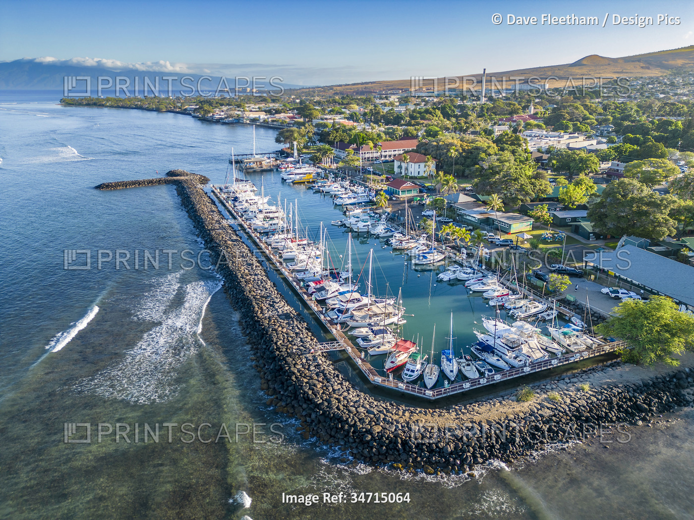 Lahaina harbour and town, including hotels along the waterfront, Maui, Hawaii, ...